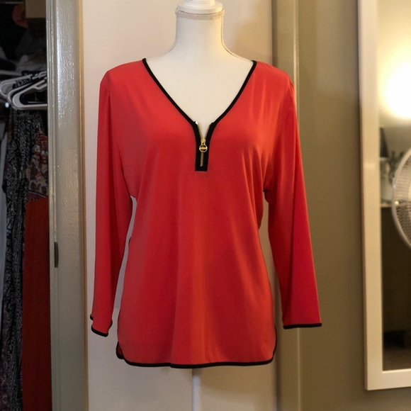 NWOT Calvin Klein Pink Zip Neck Top - Picture 4 of 11